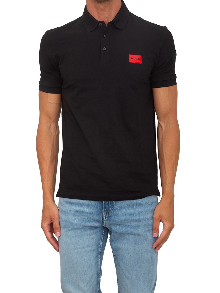 Polo nera Hugo uomo in cotone con logo