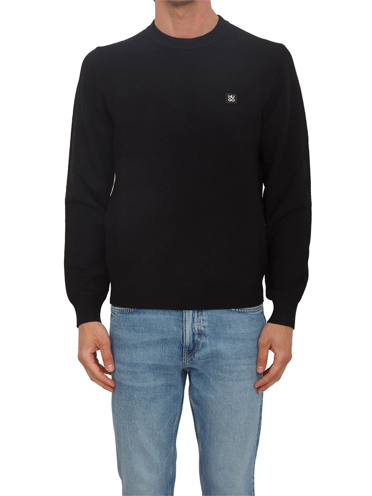 Maglia nera HUGO uomo in misto viscosa e lana