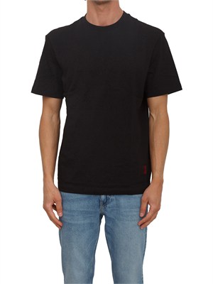 T-shirt HUGO uomo in cotone nero con patch logo sfumato in UOMO