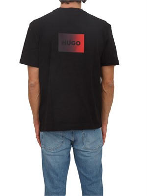 T-shirt HUGO uomo in cotone nero con patch logo sfumato in UOMO
