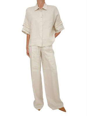 Pantalone MSTTAPIOCA Max Mara Studio in lino beige in DONNA