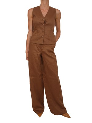 Pantalone MSTTAPIOCA Max Mara Studio in lino marrone in DONNA