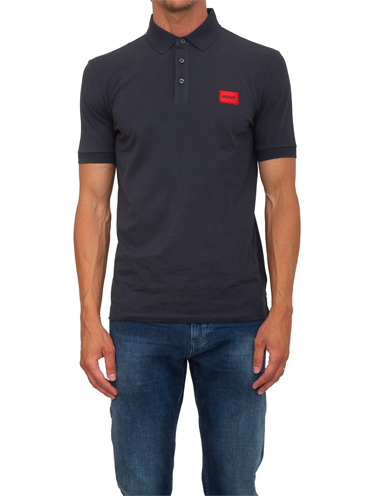 Polo blu Hugo uomo in cotone con logo