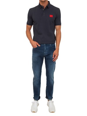 Polo blu Hugo uomo in cotone con logo in UOMO