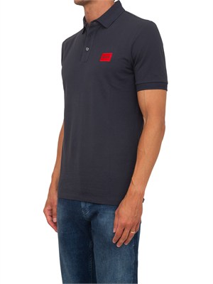 Polo blu Hugo uomo in cotone con logo in UOMO