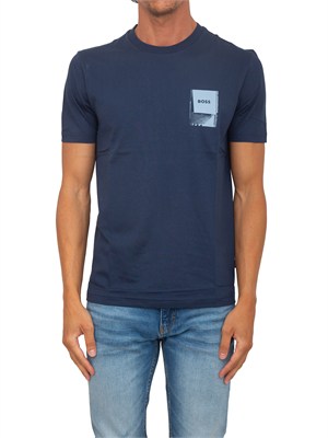 T-shirt BOSS uomo in cotone blu con logo in UOMO