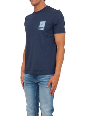 T-shirt BOSS uomo in cotone blu con logo in UOMO