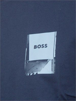 T-shirt BOSS uomo in cotone blu con logo in UOMO