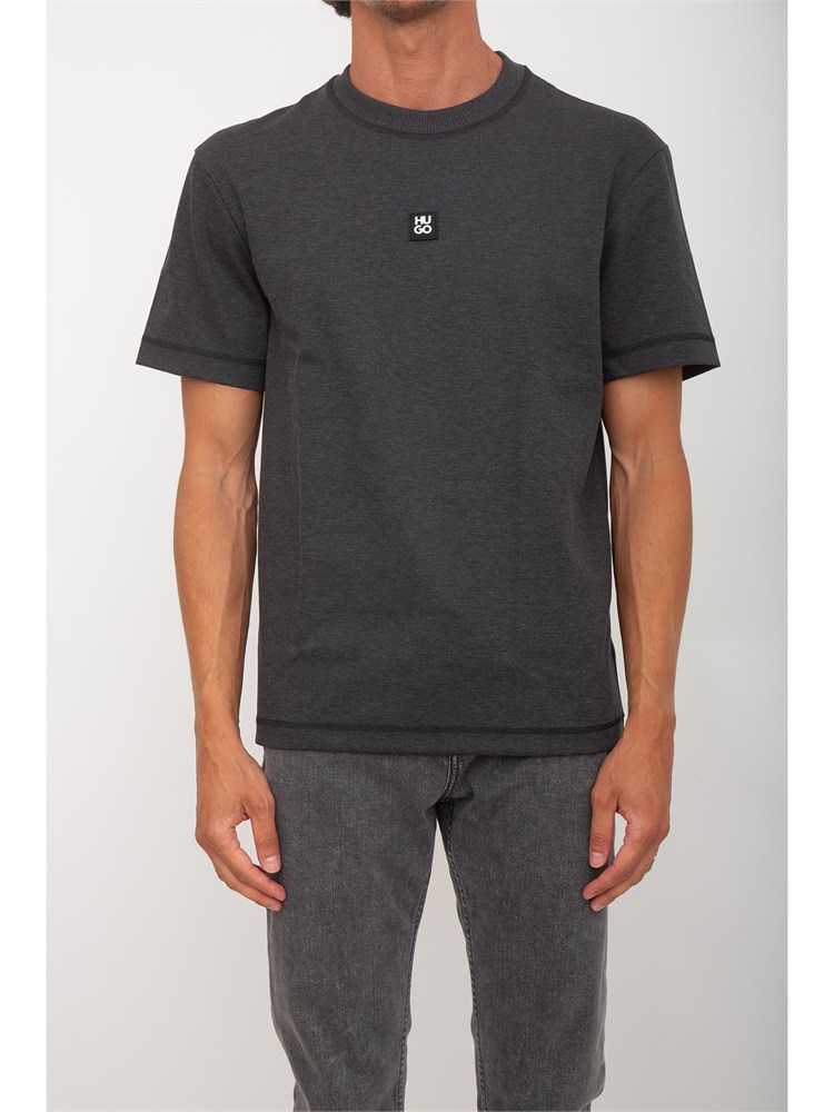 T-shirt HUGO uomo in cotone grigio con logo