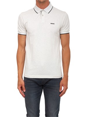 Polo Boss uomo in cotone elasticizzato grigio con profili in UOMO