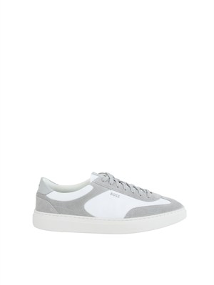 Sneakers Boss uomo in pelle grigie e bianche in UOMO