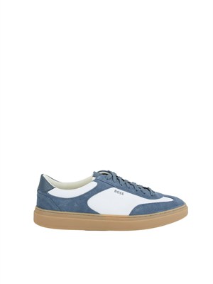 Sneakers Boss uomo in pelle blu e bianche in UOMO