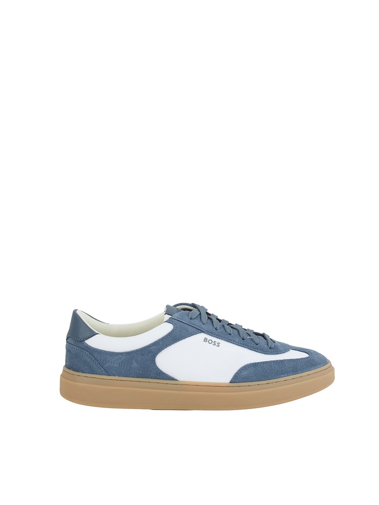 Sneakers Boss uomo in pelle blu e bianche