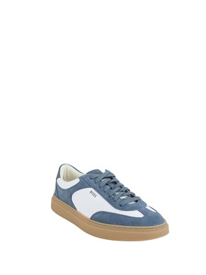 Sneakers Boss uomo in pelle blu e bianche in UOMO