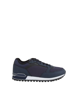 Sneakers Boss uomo in pelle e tessuto tecnico blu in UOMO