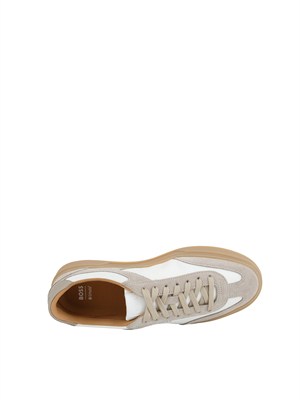 Sneakers Boss uomo in pelle beige e bianca in UOMO