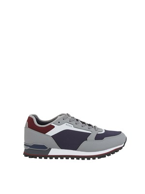 Sneakers Boss uomo in pelle e tessuto tecnico blu in UOMO