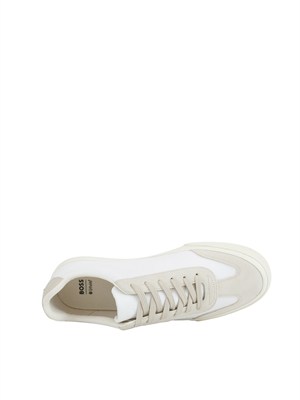 Sneakers Boss uomo in pelle bianca inserto rosso in UOMO