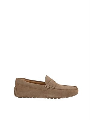 Mocassini Boss uomo in pelle scamosciata beige tortora in UOMO