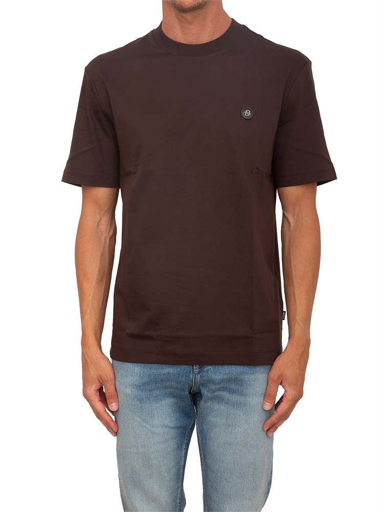 T-shirt BOSS uomo in cotone mercerizzato marrone