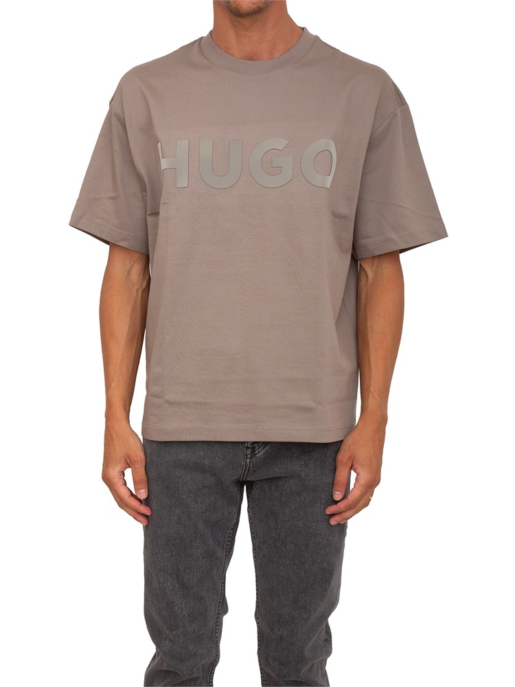 T-shirt Hugo uomo taupe con logo grande