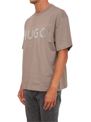 T-shirt Hugo uomo taupe con logo grande in UOMO