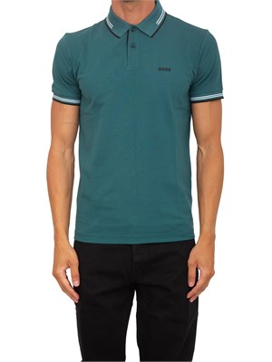 Polo Boss uomo in cotone petrolio con contrasti in UOMO