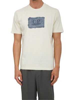 T-shirt C.P. Company in cotone beige ricamo logo in UOMO