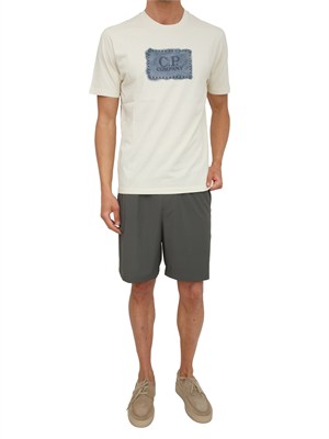 T-shirt C.P. Company in cotone beige ricamo logo in UOMO