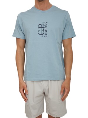 T-shirt CP Company in cotone azzurro con logo in UOMO