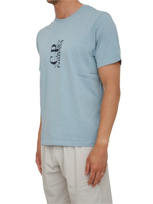 T-shirt CP Company in cotone azzurro con logo in UOMO