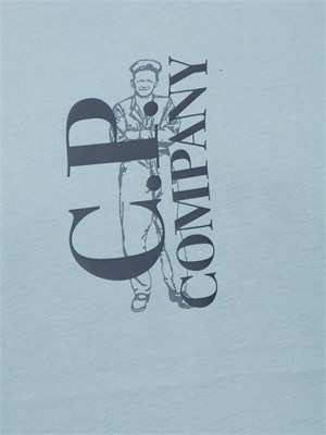 T-shirt CP Company in cotone azzurro con logo in UOMO