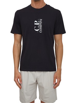 T-shirt CP Company in cotone blu con logo in UOMO