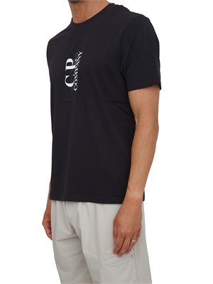 T-shirt CP Company in cotone blu con logo in UOMO