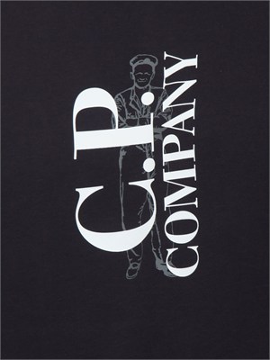 T-shirt CP Company in cotone blu con logo in UOMO