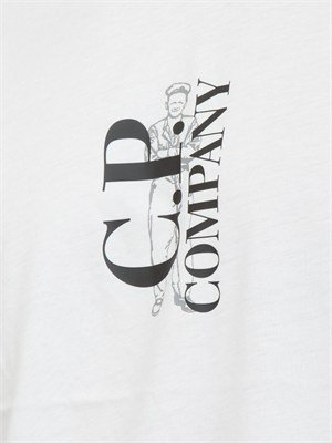 T-shirt CP Company in cotone bianco con logo in UOMO