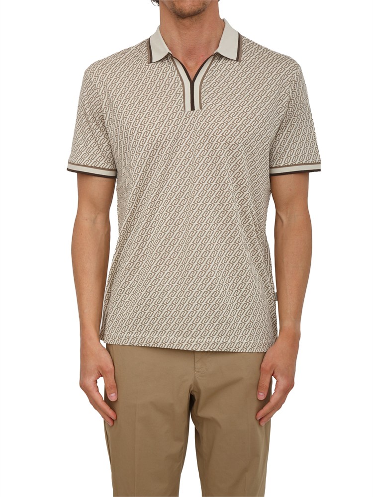 Polo Liu Jo uomo in puro cotone beige logo all over