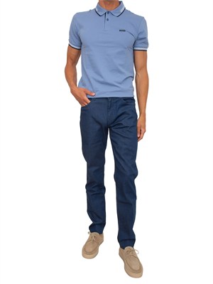 Polo Boss uomo in cotone azzurro inserti a contrasto in UOMO