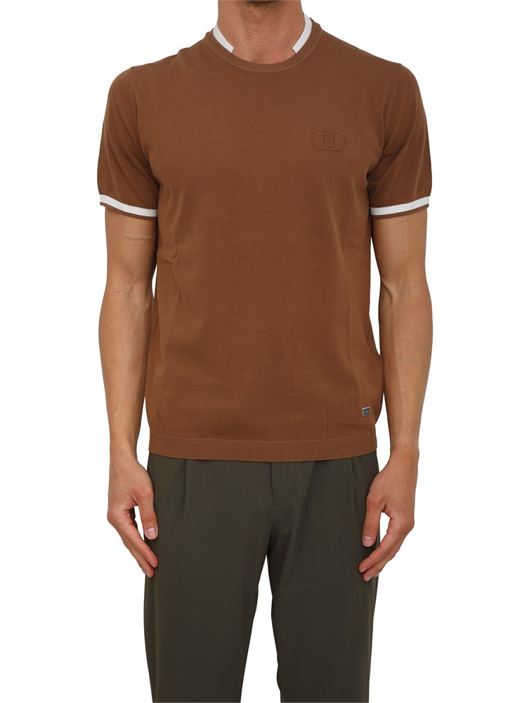 T-shirt in maglia Liu Jo uomo in cotone marrone con profili