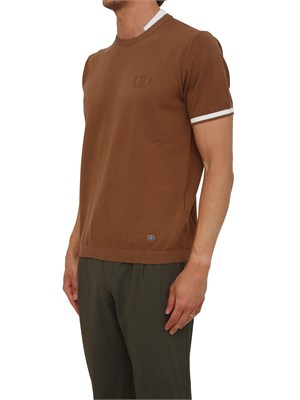 T-shirt in maglia Liu Jo uomo in cotone marrone con profili in UOMO