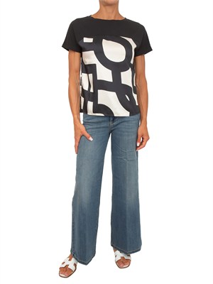 T-shirt Emmlampada Emme Marella in twill stampa nera in DONNA