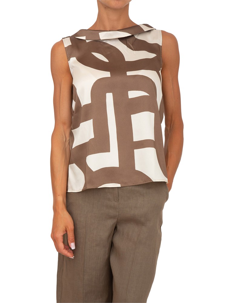 Top Emmgommoso Emme Marella in twill stampato marrone