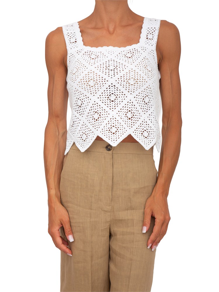 Top Emmcaladio Emme Marella in cotone crochet bianco
