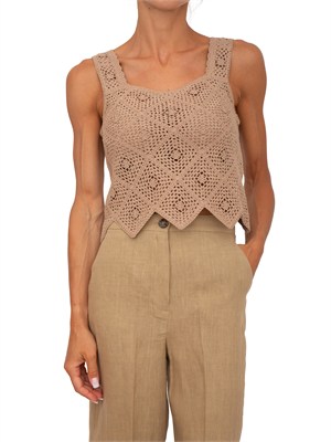 Top Emmcaladio Emme Marella in cotone crochet beige in DONNA