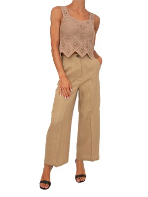 Top Emmcaladio Emme Marella in cotone crochet beige in DONNA