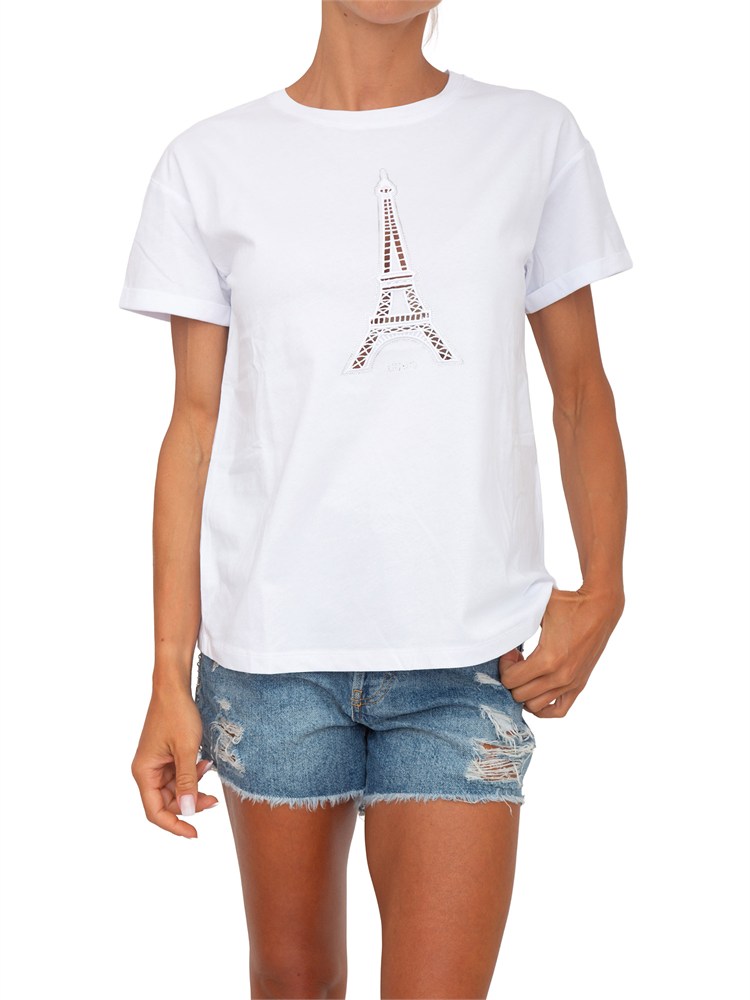 T-shirt Liu Jo donna in cotone bianco e ricamo
