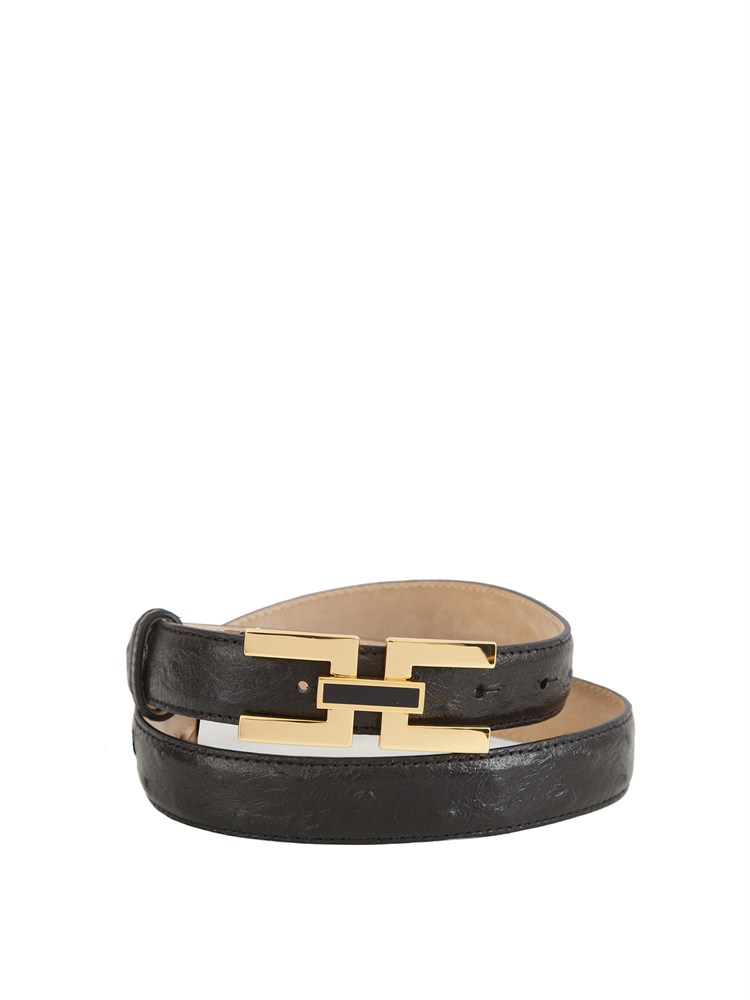 Cintura Elisabetta Franchi in pelle nera effetto increspato