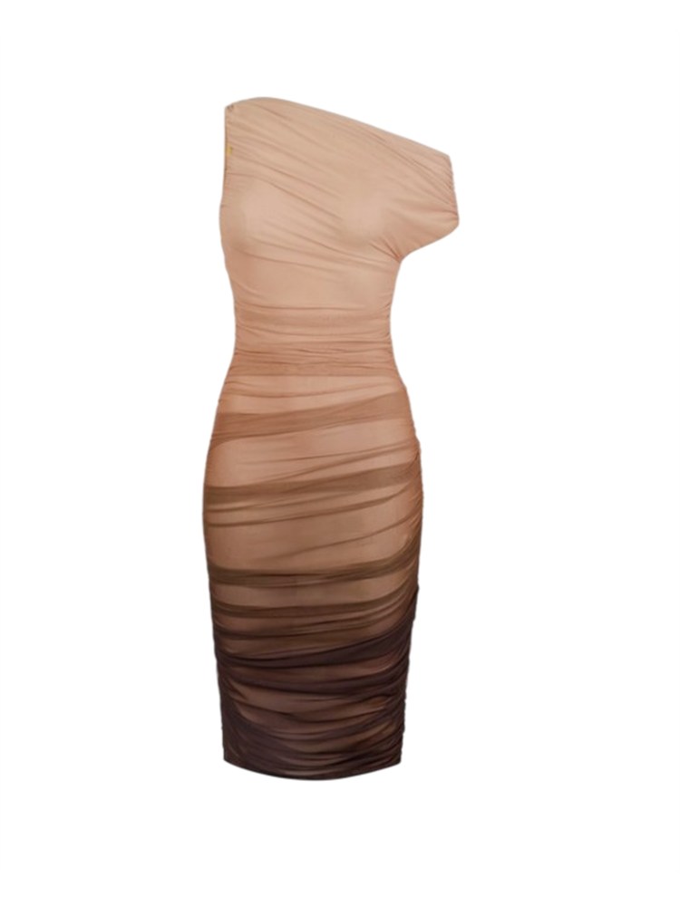 Abito in tulle Elisabetta Franchi marrone e cipria