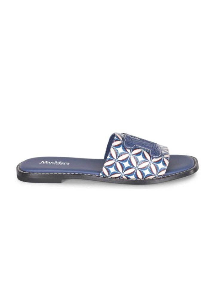 Ciabatte Max Mara in pelle blu disegno geometrico