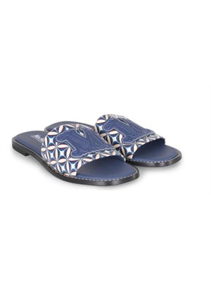 Ciabatte Max Mara in pelle blu disegno geometrico in DONNA